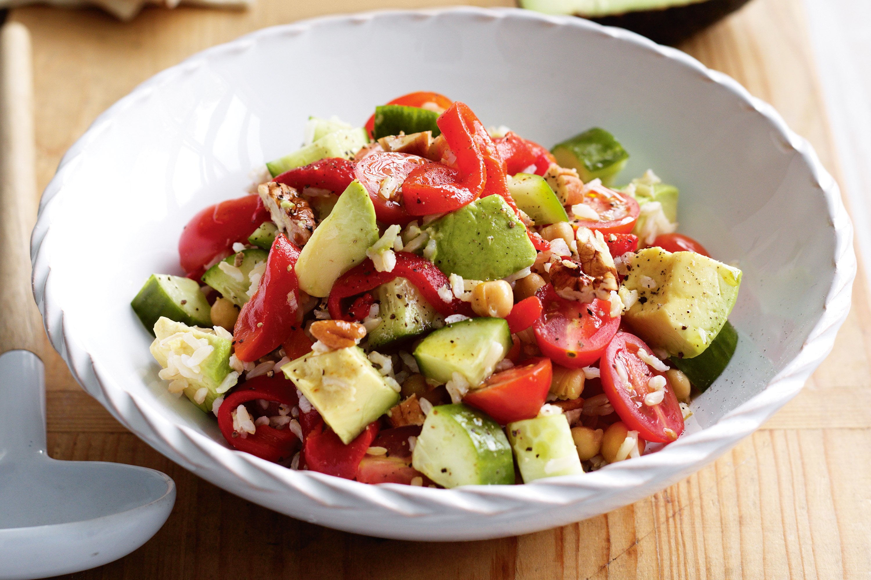 Fried tempeh, black rice and avocado bowl with golden beet and edamame salad | the healthy hunter