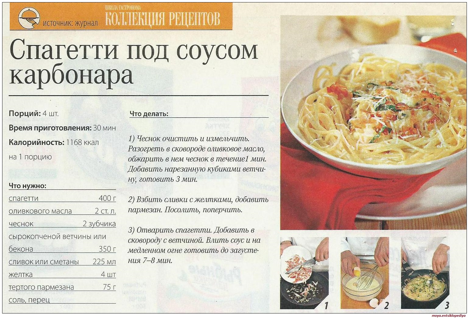 Спагетти карбонара с беконом и сливками