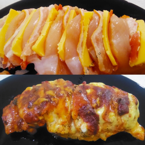 Рулетики из куриной грудки в беконе со сливами в духовке (2 рецепта)