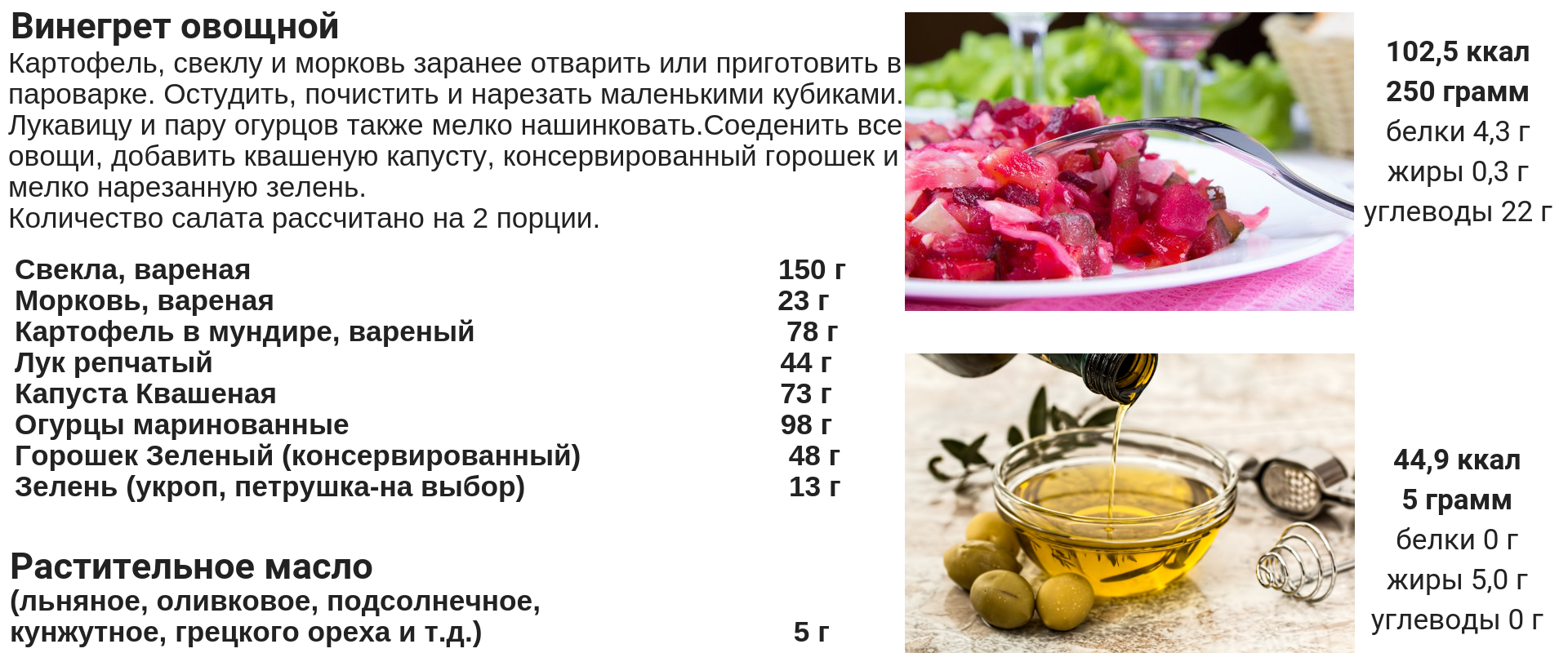 Таблица калорийности готовых блюд для похудения
