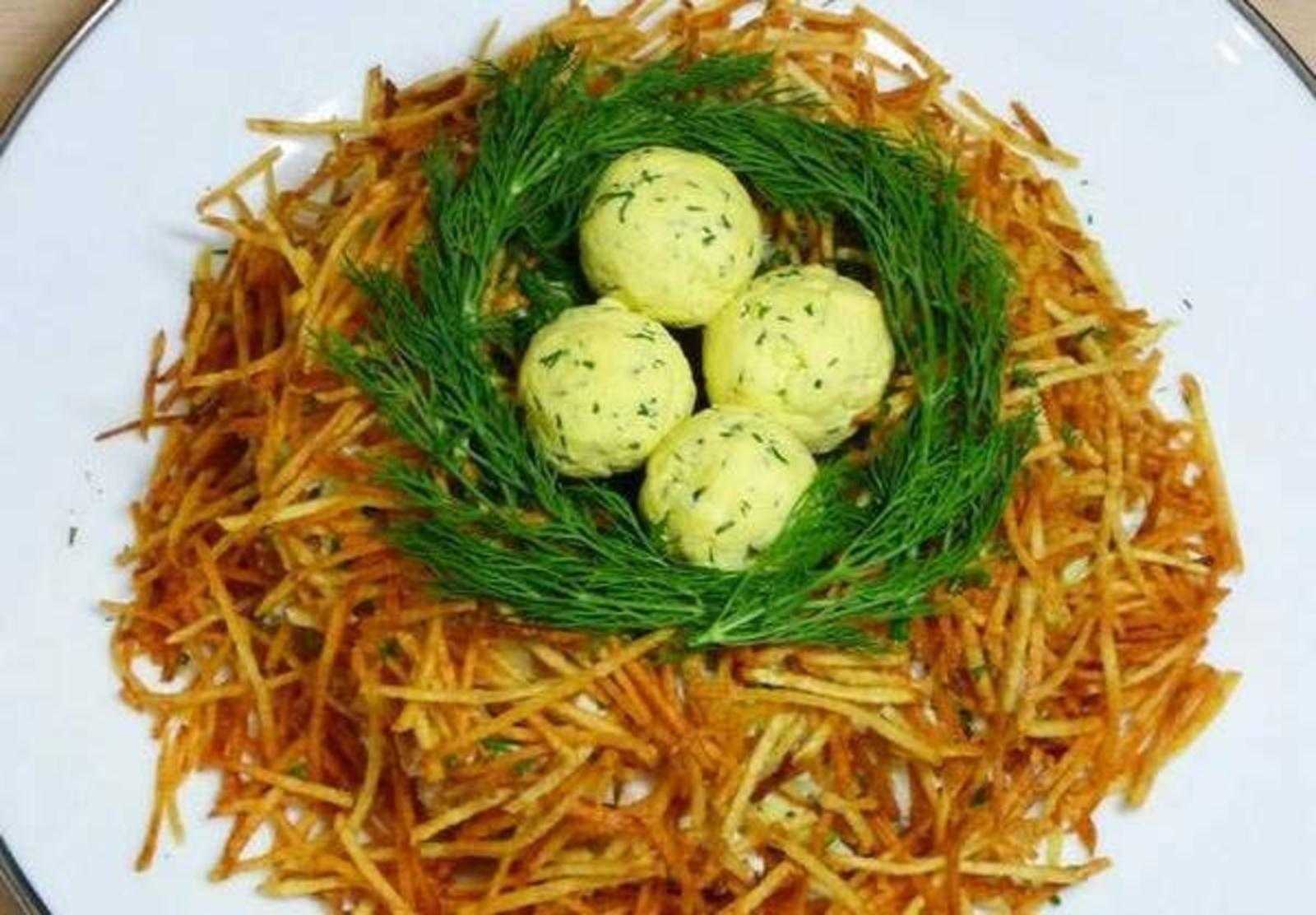 Салат с гнездо глухаря - рецепт с фото, классический, с курицей