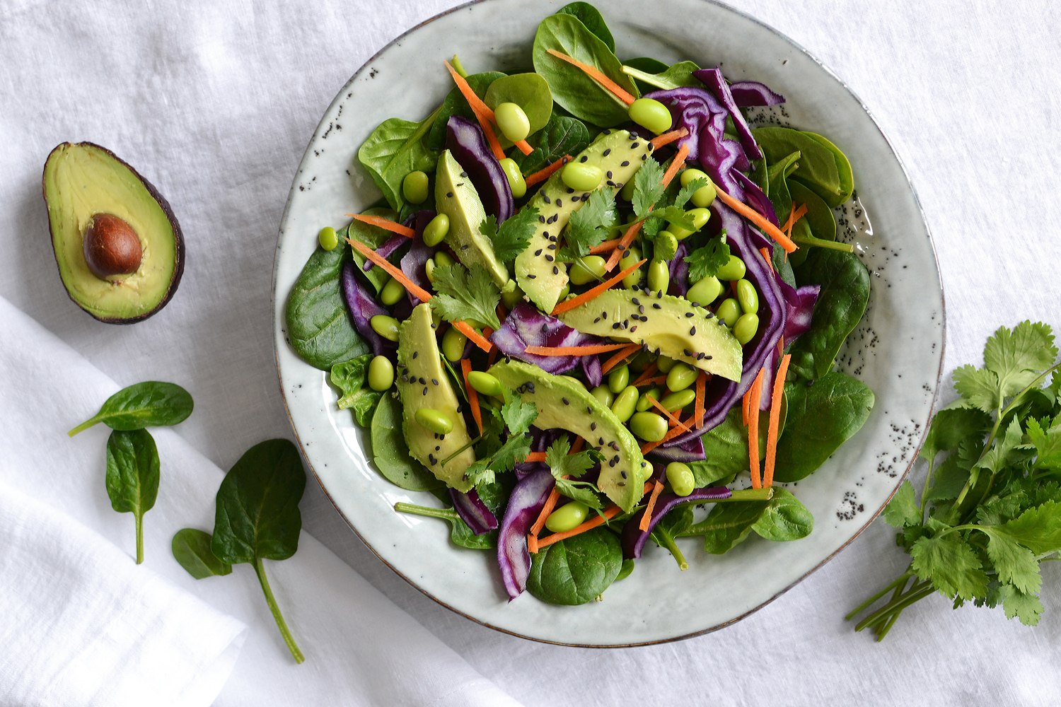 Green tomatoes chickpea avocado edamame rice salad