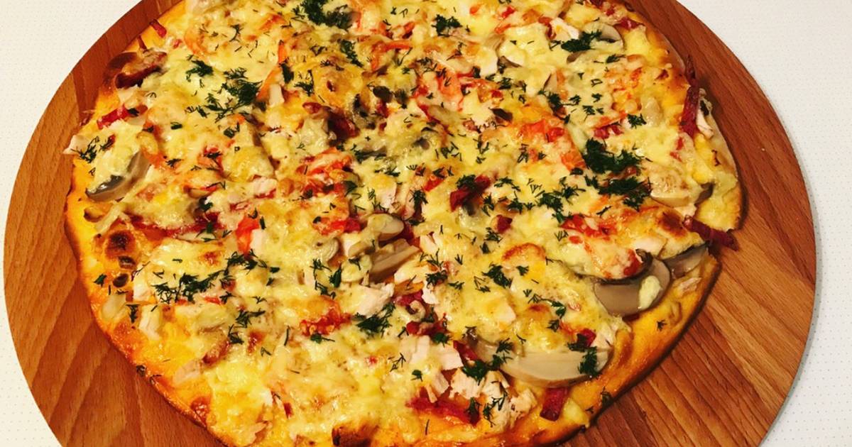 Пицца ассорти: мясная, колбасная, с копченой индейкой и фаршем, 4 сезона
